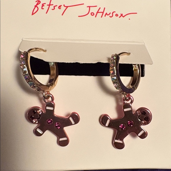 New in Box Betsey Johnson Gingerbread Rhinestone Earrings - Picture 7 of 8